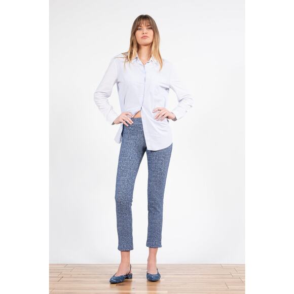 Avenue Montaigne Brigitte Blue Tweed Cropped Straight Leg Stretch Trousers Sz 2 - Picture 2 of 10